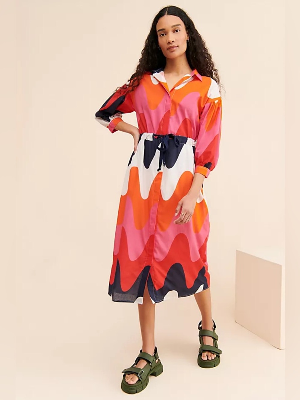 Vilagallo Lipa Midi Dress Wave Print Size 2